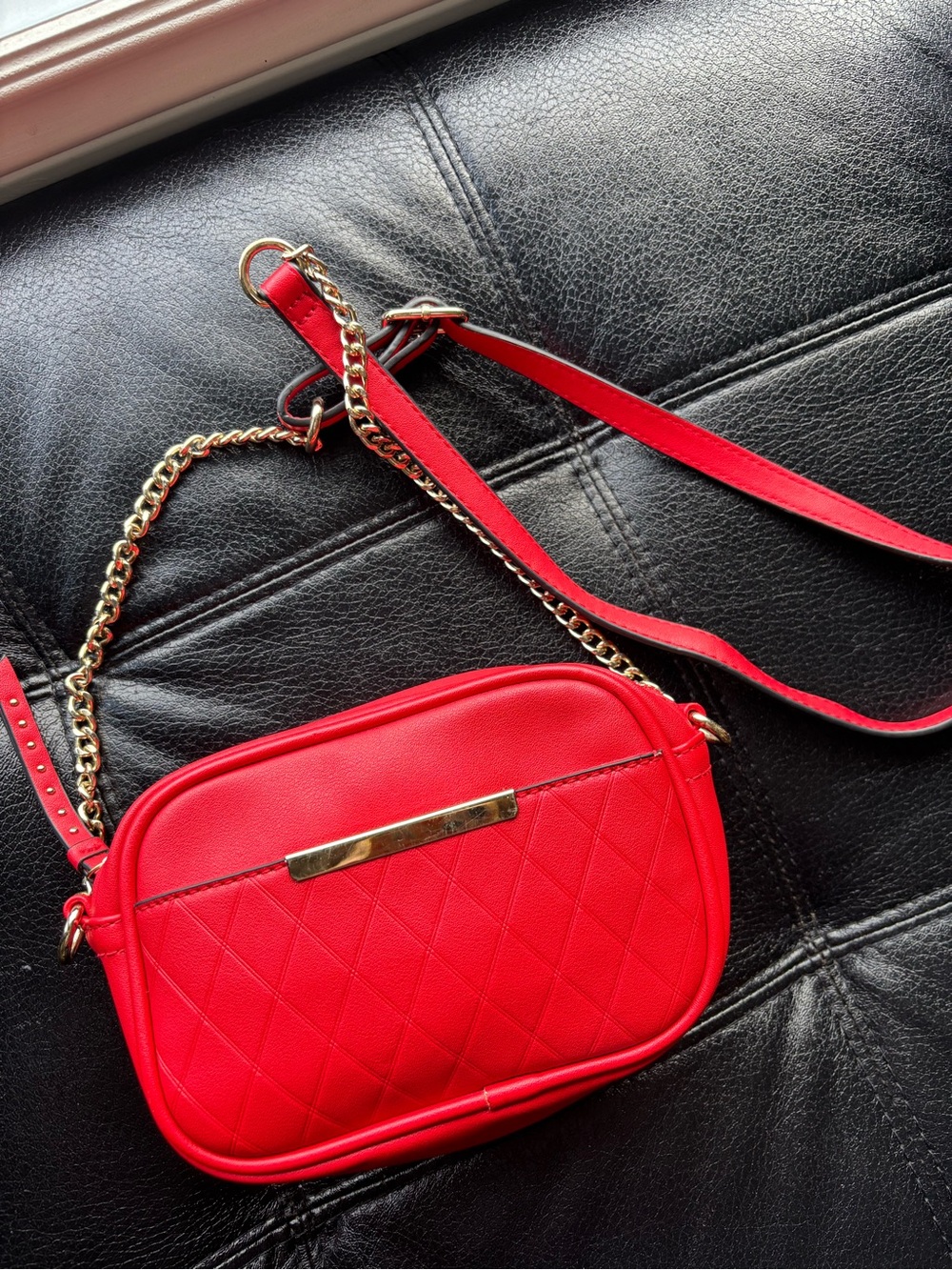 Call It Spring Red Quilted Crossbody with Gold Chain Accent